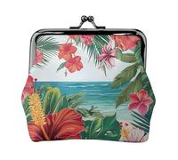 summer hawaiian Print Coin Purse for Women Cute PU Leather Kiss-lock Change Purse Wallet, Black, One Size, Pattern