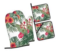 summer hawaiian Printed Oven Mitts and Pot Holders Heat Resistant Set of 4 Pcs, Modern Kitchen Gloves & Potholders for Cooking Baking Grilling