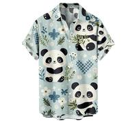Summer Hawaiian Shirts for Men Cute Panda 3D Printed Button Lapel Collar Short Sleeve Tropical Shirts Fashion Loose Casual Wear Vacation Tops