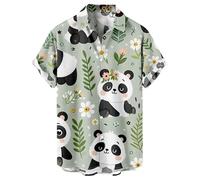Summer Hawaiian Shirts for Men Cute Panda 3D Printed Button Lapel Collar Short Sleeve Tropical Shirts Fashion Loose Casual Wear Vacation Tops