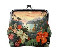Summer Hawaiian Small Coin Purse For Women, Kiss-Lock Wallet Leather Cute Coin Wallet Mini Coin Pouch Change Purse Key Holder