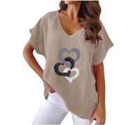 Summer Heart T Shirts Paw Print Tops Tunic Tops Longline Blouses Short Sleeve V Neck T Shirts Basic Loose Fit Tunic Top Oversized Cute