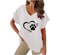 Summer Heart T Shirts Paw Print Tops Tunic Tops Longline Blouses Short Sleeve V Neck T Shirts Basic Loose Fit Tunic Top Oversized Cute
