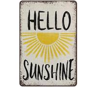 Summer Hello Sunshine Garden Flag Vintage Metal Tin Sign Wall Decor,Yellow Sunshine Wall Art Decoration,Boho Yard Outside Garage Garden Farm Club Cafe Retro Novelty Home Wall Decor Gift 8x12 Inch
