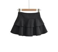 Summer high-waist ruffled multi-layer cake skirt for women age-reducing and versatile A-line hip skirt-Black-XS