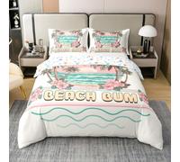 Summer Holiday Bedding Set Boys Girls Hawaii Beach Ocean Duvet Cover Tropical Coconut Tree Comforter Cover White Blue Pink Kids Bedroom Decor 2Pcs Single 100% Cotton,No Comforter