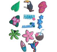 Summer Holiday Clog Charms - Tropical Travel, Beach, Bikini, Ice Cream & Aloha Flower Designs - Fun Travel Shoe Charms for Women, Girls, Teens, and Kids (Pink Tropical Vacation Pack - 12PCS)