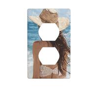 Summer Holiday Seaside Female Outlet Cover Light Switch Cover Decorative 1 Gang Wall Plate for Kitchen Room Bathroom Size 7x11.4cm
