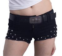 Summer Hot Girl Japan Harajuku Punk Skeleton Low Waist Tie White Thin Denim Shorts Goth Rock Sexy Shorts black5 with Belt L