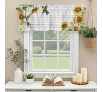 Summer Hummingbird Valances for Windows, Sunflower Leaves Grey Wood Grain Rod Pocket Valance Short Window Treatments Curtains for Kitchen Bathroom Bedroom Decor, 42 x 18 Inches