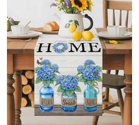 Summer Hydrangea Bottle Butterfly Table Runner 72 Inches Long,Table Runners Kitchen Dining Tables Decoration for Home Party Decor, Vintage Farmhouse Wooden Tables Runner Wedding Dresser Scarf