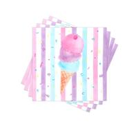 Summer Ice Cream Paper Napkins Disposable, 80PCS Decorative Pastel Striped Dinner/Lunch Napkins for Party, Girls Birthday, Sweet Treat Table Decor. 2-Ply, Folded 6.5 x 6.5 In.