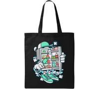Summer Ice Cream Relax and Chill Freezer Art Natural Ecological Cotton Tote Bag Black