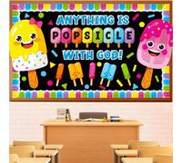 Summer Ice Pop Bulletin Board Decorations Set, Christian Sunday School Classroom Decoration Religious Sweet Colorful Popsicle Cutouts May June Library VBS Church Window Wall Decor for Teacher