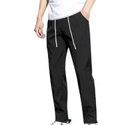 Summer Ice Silk Casual Pants for Men, Quick Dry Trousers Ice Silk Stretch Breathable Straight Fit Pants Casual Cool Trousers for Men Breathable Loose High Elastic Quick Drying Sports Trouser Black