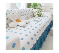 Summer Ice Silk Polka Dot Sofa Slipcovers with Ruffle SkirtBreathable High Elastic Washable Fur Protector for 5Seater Sofas (Blue Fits 145185cm)