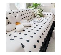 Summer Ice Silk Polka Dot Sofa Slipcovers with Ruffle SkirtHigh Elastic Breathable Washable Fur Protector for 5Seater Sofas (Black 190230cm) Stylish Decor
