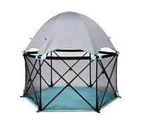Summer Infant Pop ‘N Play Deluxe Ultimate Playard, Aqua Splash - Full Coverage Indoor/Outdoor Portable Play Pen with Fast, Easy and Compact Fold
