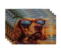 Summer Irish Setter Dog Placemats Set of 4, 12x18 Inch, Knitting Beach Coastal Puppy 4Pcs Table Mats for Home Dinning, Beachy Pet Holiday Party Kitchen Decor