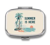 Summer is HERE Pill Box 2 Compartment Portable Medicine Pill Case Travel Pill Organizer for Pocket Purse