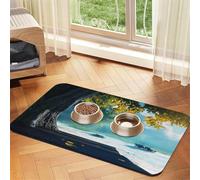 Summer is Illusory, Lying on The Beach Pet Feeding Mat Dog Cat Eating Food Absorbent Leather Tablecloth for and Water Bowl Waterproof No Stains Quick Dry Non-Slip 17.72 * 11.8IN