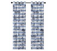 Summer Island Blackout Curtains for Bedroom Living Room, Ocean Lighthouse Tropical Plants Blue Stripes 96 In Long Thermal Insulated Room Darkening Drapes Grommet Window Treatments, 52 x 96 In
