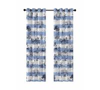Summer Island Blackout Curtains for Bedroom Living Room, Ocean Lighthouse Tropical Plants Blue Stripes 90 In Long Thermal Insulated Room Darkening Drapes Grommet Window Treatments, 52 x 90 In