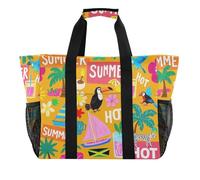 Summer Island Coconut Orange Utility Totes Foldable With Pockets Canvas Large Beach Bag, Summer island coconut orange, One Size, Fashion