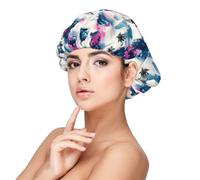 Summer Island Print Satin Silk Bonnet for Sleeping Women, Adjustable Double Layer Satin Hair Bonnet Night Sleep Cap for Curly Hair