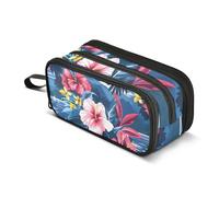 Summer Island Tropical Pencil Case, Large Capacity Pen Bag for Boys Girls 3 Compartment Pencil Pouch Students Stationery Organizer Marker Case for School Office Work