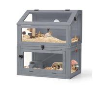 Summer Island Wooden Hamster Cage, 2 Tier Small Animal Cage, Detachable Rat House, Acrylic Window, Door Access, Rat House for Hamster Habitat for Dwarf, Gerbil, 60L x 40W x 70H cm, Grey
