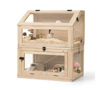 Summer Island Wooden Hamster Cage, 2 Tier Small Animal Cage, Detachable Rat House, Acrylic Window, Door Access, Rat House for Hamster Habitat for Dwarf, Gerbil, 60L x 40W x 70H cm, Natural
