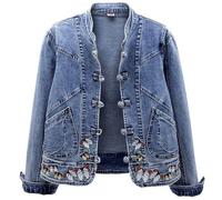 Summer Jackets for Women UK Denim Jackets Women Casual Basic Lapel Button Down Jean Jacket Womens Short Long Lightweight Denim Shacket Ladies Stretchy Fitted Summer Coats
