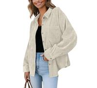 Summer Jackets for Women Uk, Shacket Women Ladies Casual Lightweight Jackets Women’s Lapel Button-Down Long Sleeve Corduroy Shirt Jacket with Pockets 18th Birthday Gifts for Girls,Beige,M,U328K