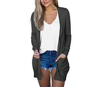 Summer Jackets for Women UK Women's Long Sleeve Open Front Boyfriend Cardigan Ladies Lightweight Draped Knitwear Jacket with Pockets Casual Layering Jumper for Work Everyday Wear UK Size S-XXL 5XL