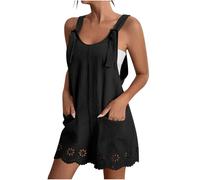 Summer Jumpsuit for Women UK Crew Neck Short Dungarees One Piece Casual Sleeveless Overall Rompers Stretchy Petite Wide Leg Short Jumpsuit All in One Playsuits Ladies Baggy Jumpsuits
