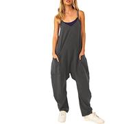 Summer Jumpsuit Women's Casual Jumpsuit with Spaghetti Straps Wide Leg V-Neck Spaghetti Straps Sleeveless Long Jumpsuit Giraffe Costume Adult Jumpsuit Women's Sexy Summer, darkgray, XXL