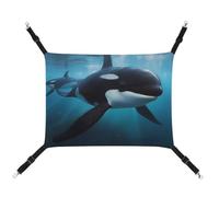 Summer Killer Whale Printed Pet Hammock for Cage Hanging Pet Hammock Bed with Metal Hooks for Guinea Pigs, Hamsters, Gerbils, Kittens, Cat Cages