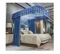 Summer lace Edge Bed Canopy Mosquito net, Romantic Bed Curtain Suitable for Single and Double beds, with U-Shaped Support，Blue 180X220CM