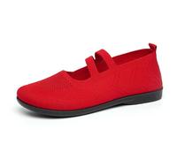 Summer Ladies Loafers Breathable Mesh Upper Caual Slip On Shoes with Elastic Straps Solid Color Comfortable Flat Loafers Non Slip Arch Support Shoes for Daily Outings and Weekend Getaways Red