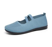 Summer Ladies Loafers Breathable Mesh Upper Caual Slip On Shoes with Elastic Straps Solid Color Comfortable Flat Loafers Non Slip Arch Support Shoes for Daily Outings and Weekend Getaways Blue