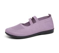 Summer Ladies Loafers Breathable Mesh Upper Caual Slip On Shoes with Elastic Straps Solid Color Comfortable Flat Loafers Non Slip Arch Support Shoes for Daily Outings and Weekend Getaways Purple