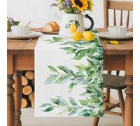 Summer Leaf Table Runner 13x108 Inches Long Eucalyptus Leaf Watercolor Plant Cotton Linen Table Runner Burlap Style for Dinner Table Party Decor Tabletop Decorations