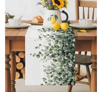 Summer Leaf Table Runner 13x48 Inches Long Plant Eucalyptus Leaf Watercolor Cotton Linen Table Runner Burlap Style for Dinner Table Party Decor Tabletop Decorations