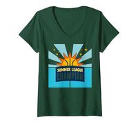Summer League Champion Basketball Sun Victory V-Neck T-Shirt, Women, Forest Green, M