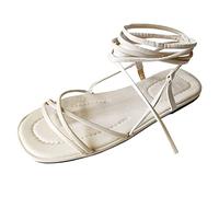 Summer Leather Strap Combination Open Toe Ankle Strap Flat Sandals Comfortable Shoes Women Summer, beige, 8.5 UK