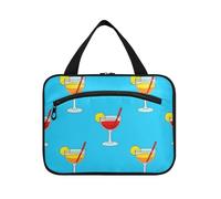 Summer Lemon Drink Blue Hanging Toiletry Bag Men with Hook, Designer Expandable Bags with Zipper for Women Travel Cruises estuche para guardar maquillaje L