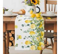 Summer Lemon Eucalyptus Leaves Table Runner 70 Inches Long,Table Runners Kitchen Dining Tables Decoration for Home Party Decor, Fallen Leaves on White Tables Runner Wedding Dresser Scarf