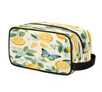 Summer Lemon Flower Butterfly Toiletry Bag for Travel, Cosmetic Makeup Bag Waterproof Polyester Shaving Bag for Men Women Kids, Portable Organizer for Bathroom Gym Vacation