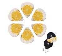 Summer Lemon Guitar Picks 6 Pack, 0.46mm Thickness Celluloid Bass Pick with Leather Guitar Pick Holder Keychain Abstract Art Pics Plectrum for Acoustic Electric Guitar, Ukulele, Bass
